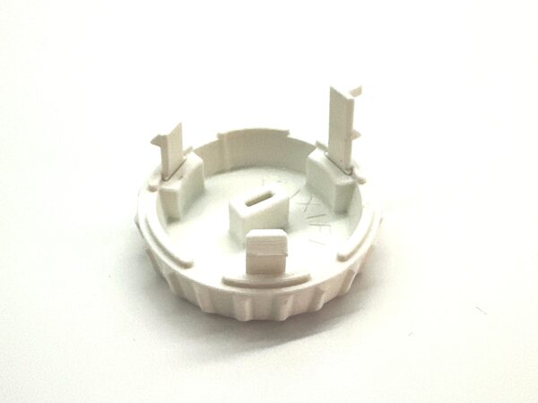 White replacement speed control knob for Hella Marine Turbo fan, back view showing brass T contactor mount