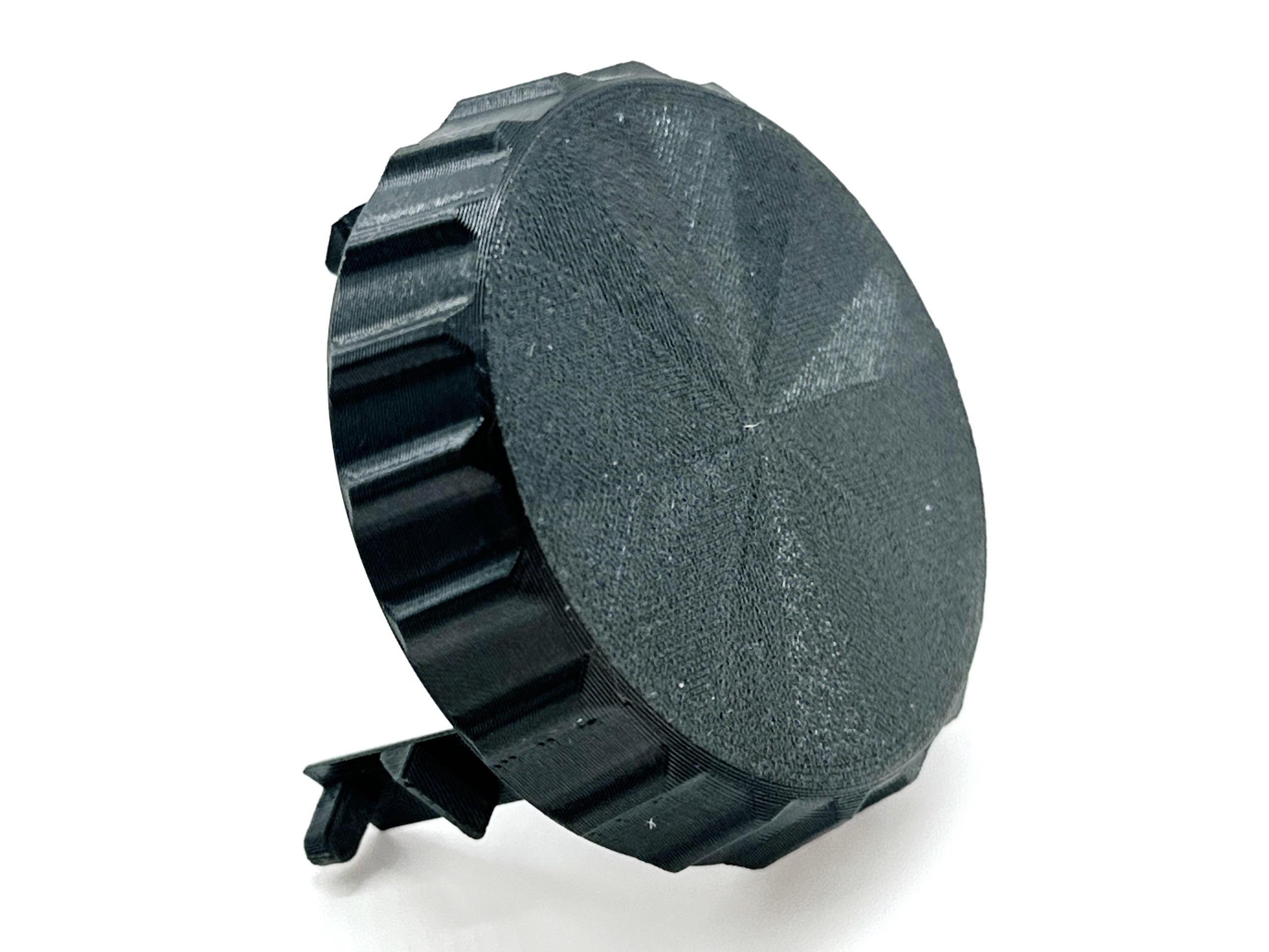 Black replacement speed control knob for Hella Marine Turbo fan, front view