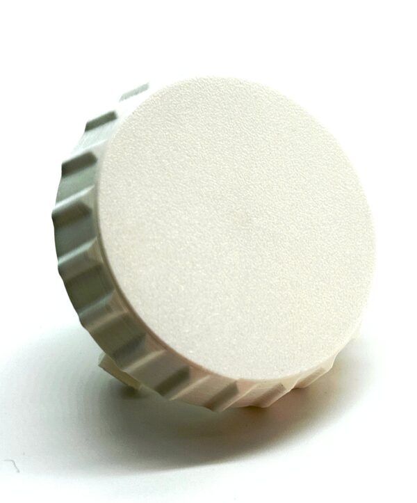 White replacement speed control knob for Hella Marine Turbo fan, front view